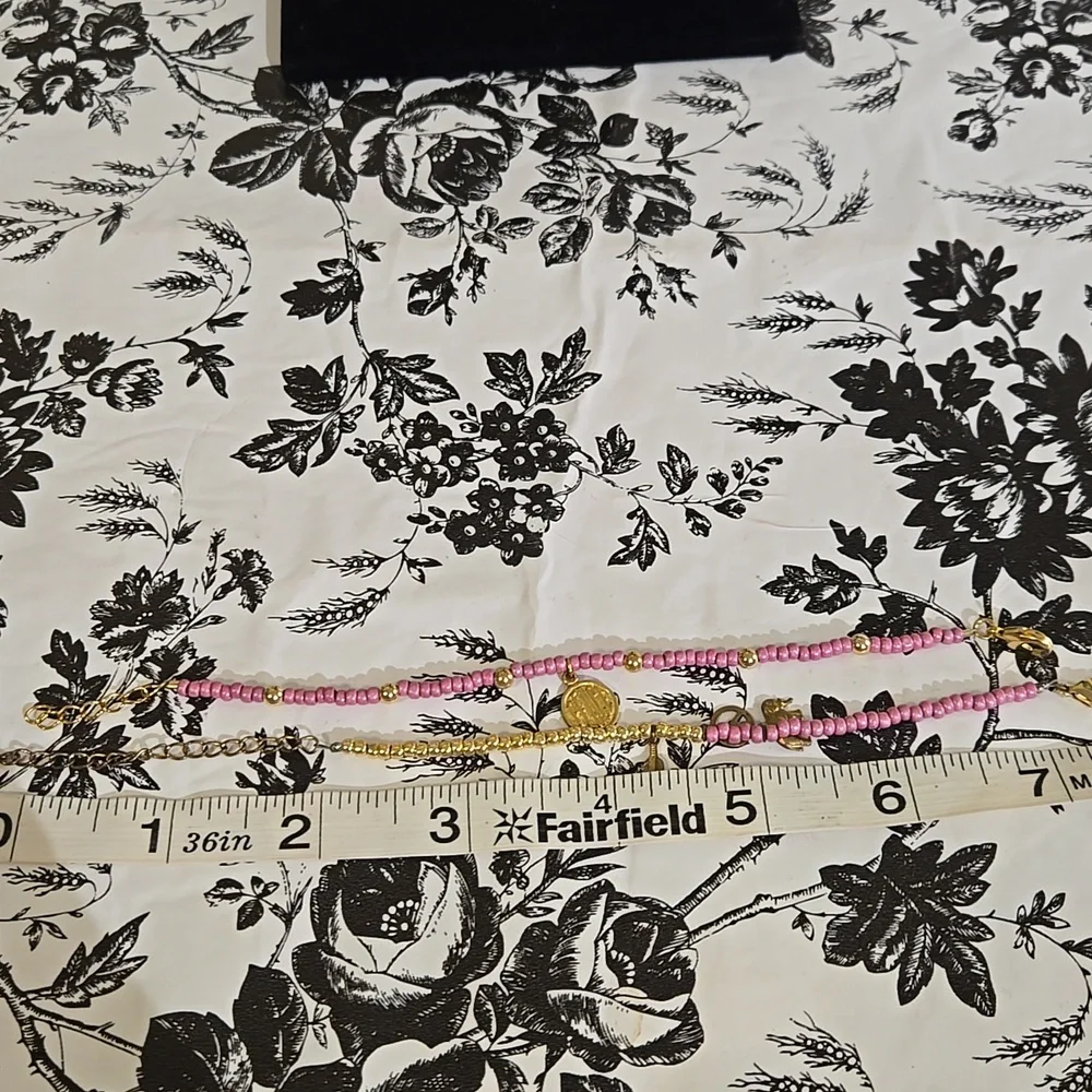 Pink and Gold Beaded Charm Bracelet Set Wg5 - Picture 5 of 7